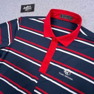 G Fore Polo Shirt Mens Medium Blue Red Offset Stripe Performance Golf Nakoma WI‎